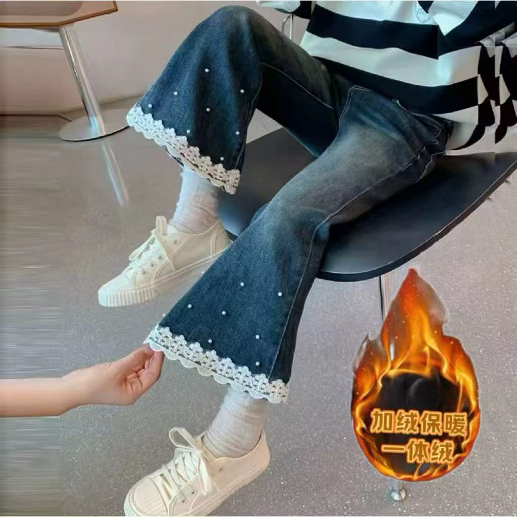 童装女童牛仔裤2025加绒加厚一体绒秋冬款中大童儿童裤子女宝长裤