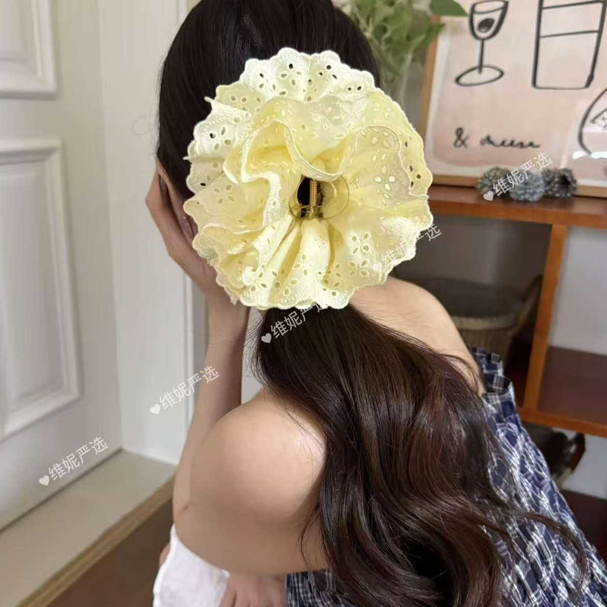 法式芭蕾~2025新款超仙四层蕾丝花边马尾夹抓夹发饰气质发圈发网