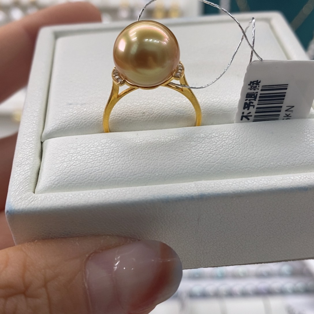 海水珍珠戒圈18K金镶嵌11-12m m