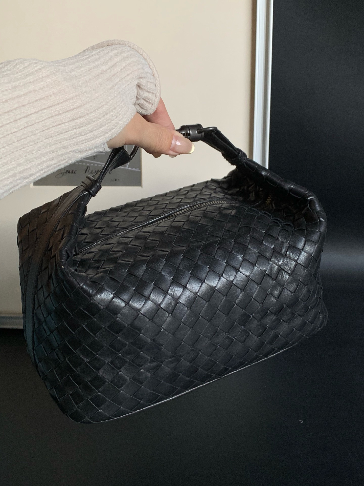 95新 BOTTEGA VENETA/葆蝶家 7 黑色全皮编织饭盒