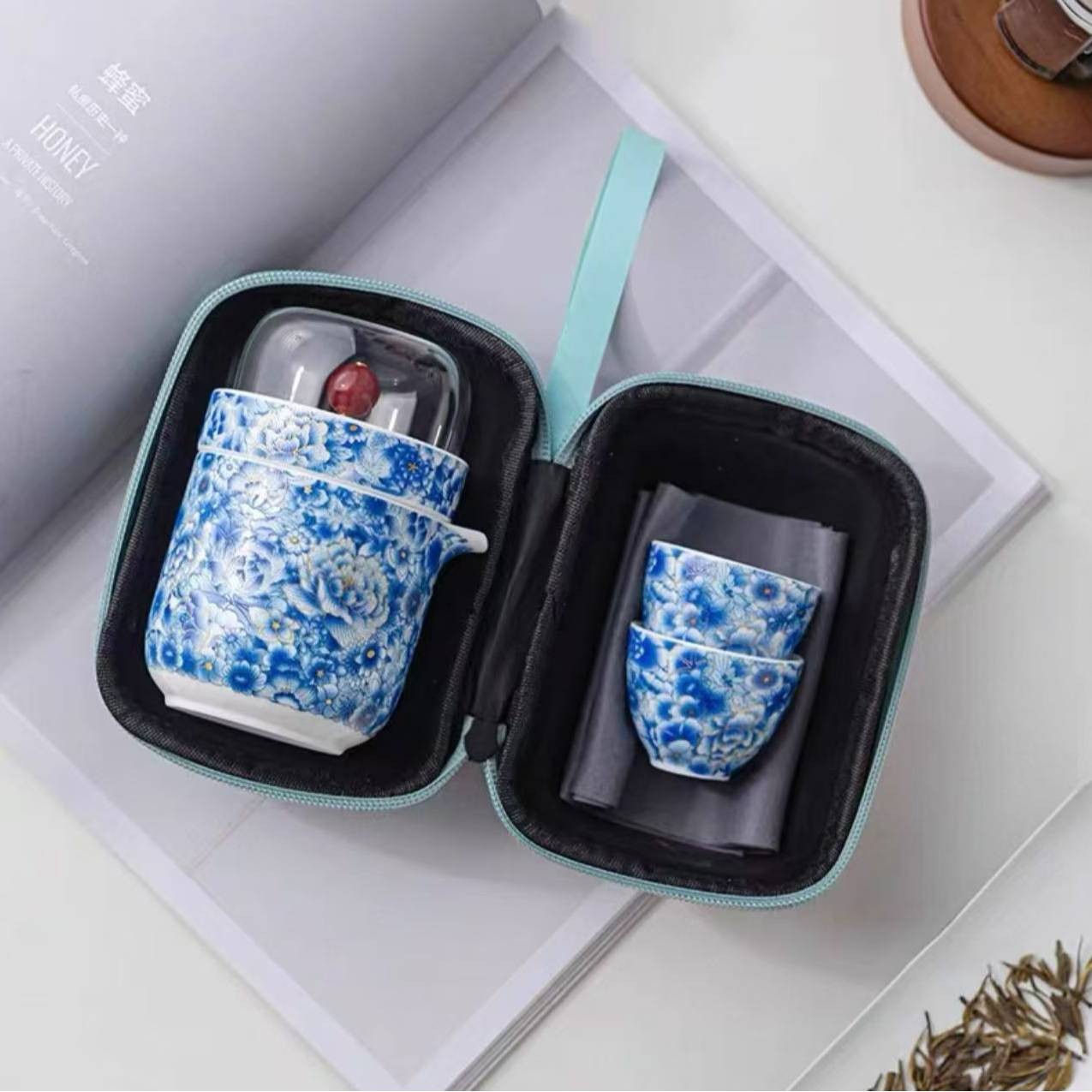蓝万花【快客】+2杯了旅行茶具 C0773