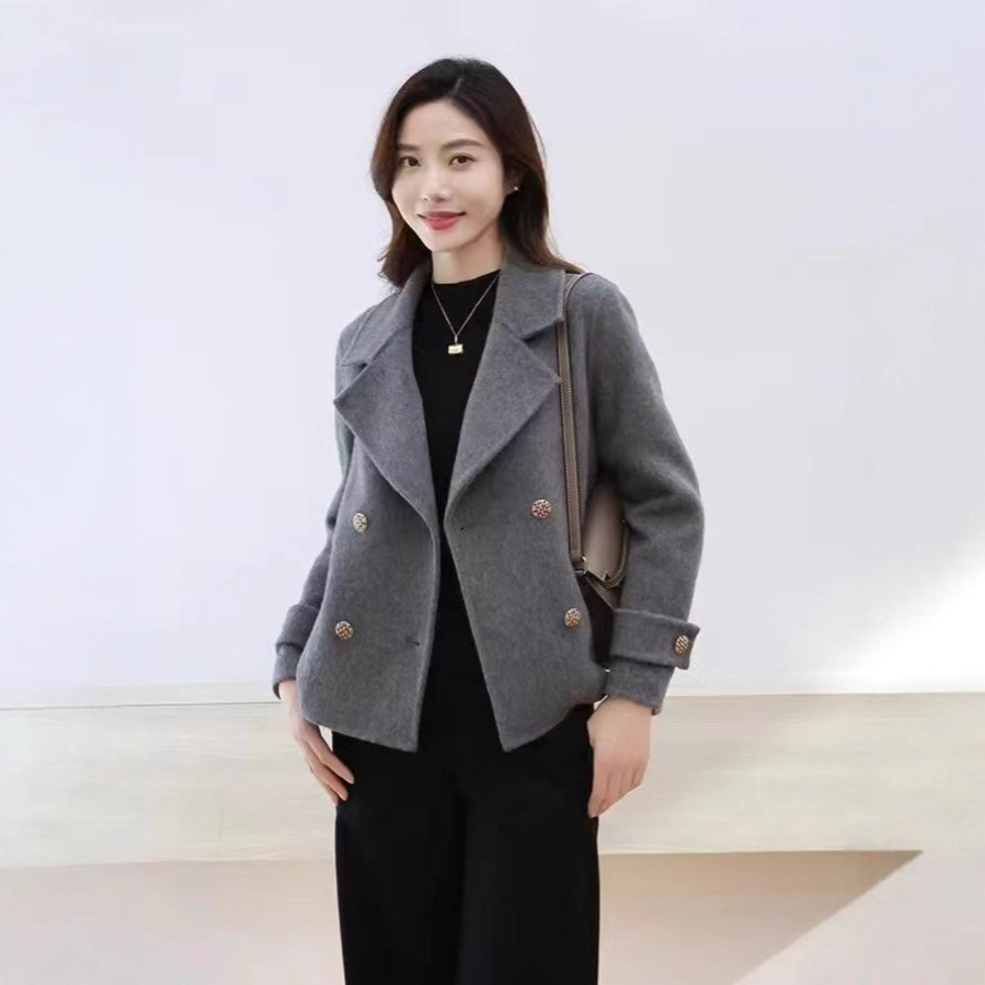 2024年春秋新款高端双面羊毛呢时尚百搭小外套上衣西装领爆款女装