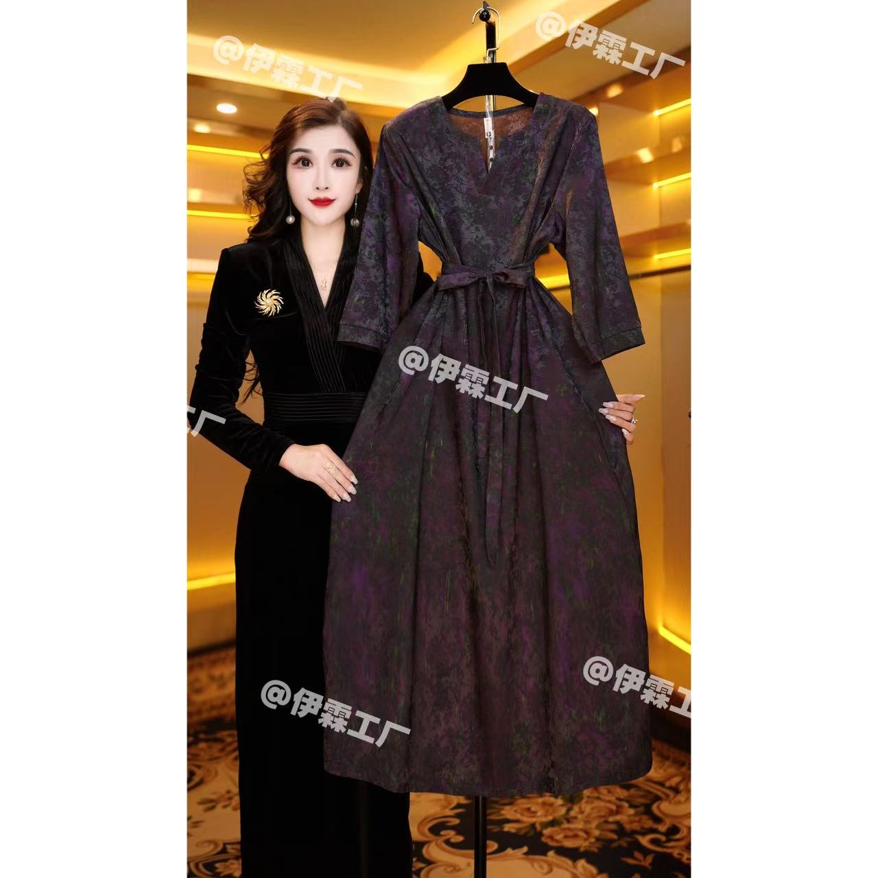 066冬秋季长袖百搭时尚简约休闲显瘦遮肉减龄连衣裙气质