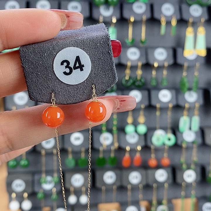 南红玛瑙耳饰18K金镶嵌