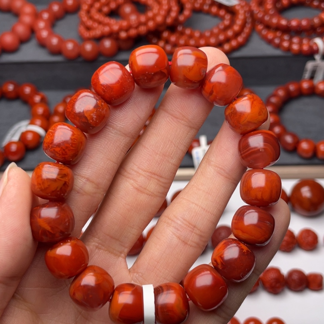 为***来南红玛瑙未镶嵌手串H12mm满肉妖孽牛血火焰老型手串