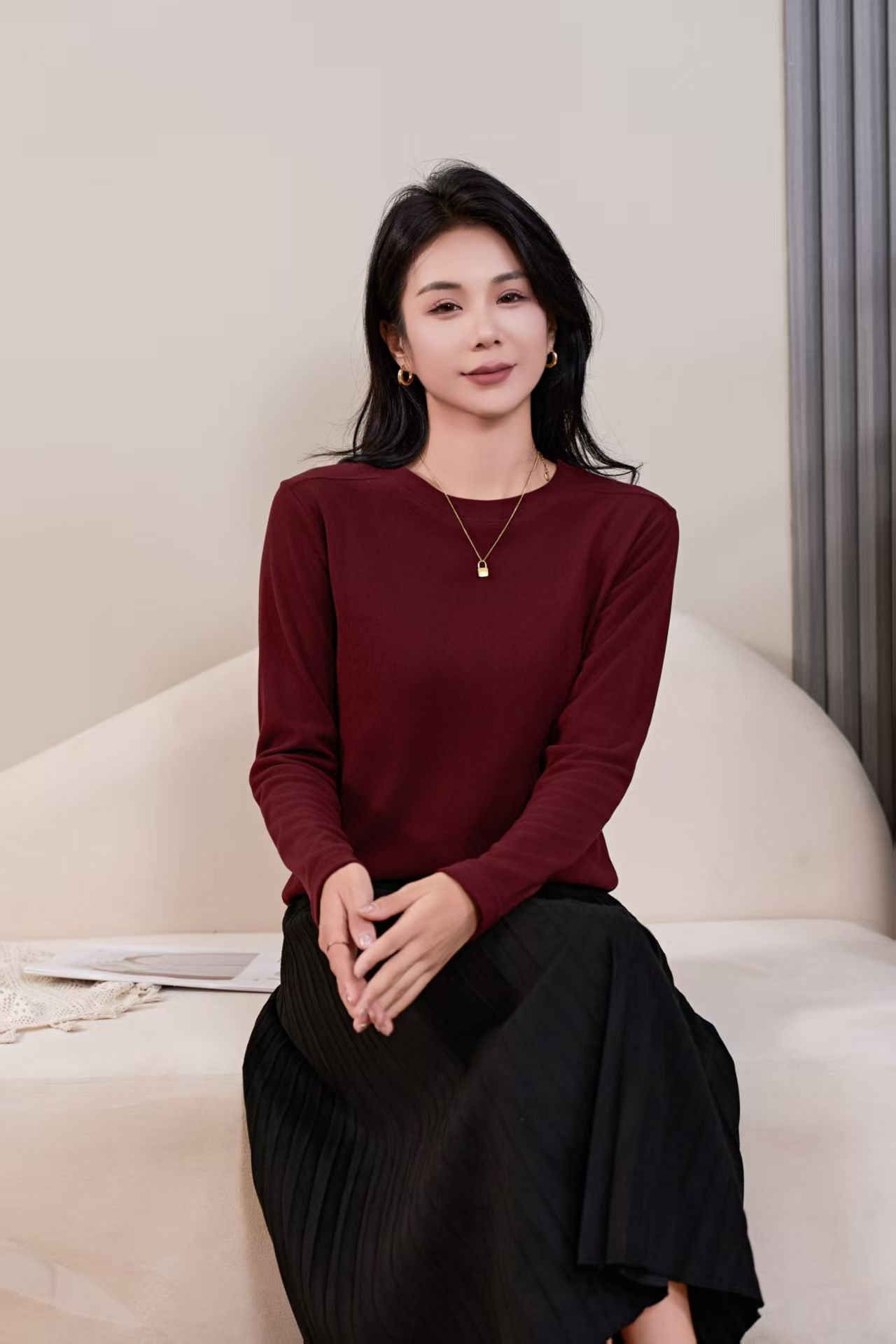 秋冬季德绒打底衫女韩版修身加厚低圆领纯色保暖长袖上衣新款百搭