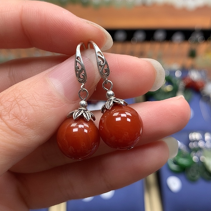 玛瑙/玉髓银S925镶嵌耳饰12左右