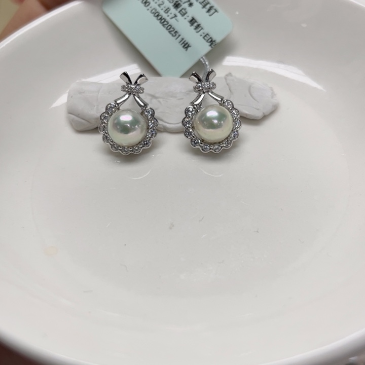 耳饰银S925镶嵌海水珍珠AK7-8mm2号