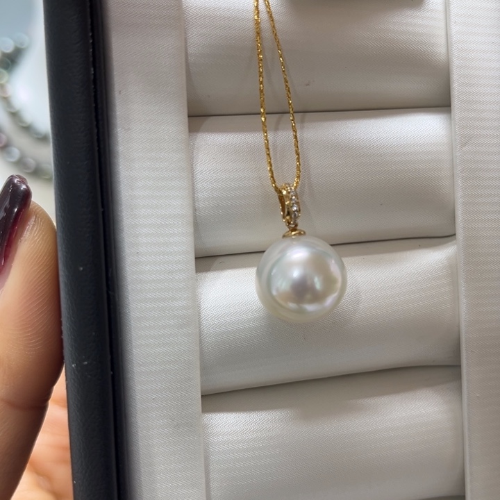 海水珍珠吊坠(不含链)18K金镶嵌12-13mm