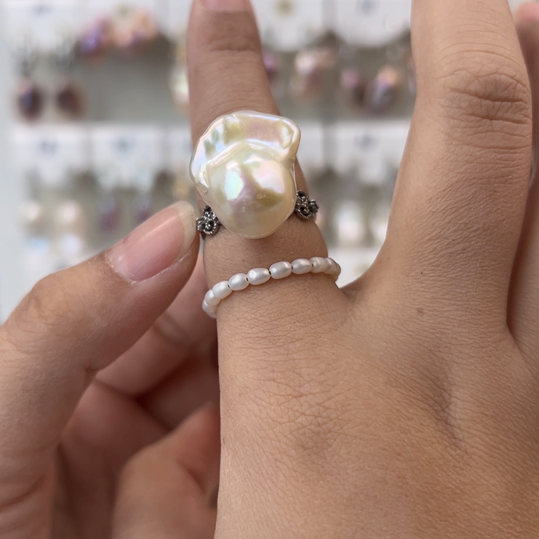 淡水珍珠戒指银S925镶嵌