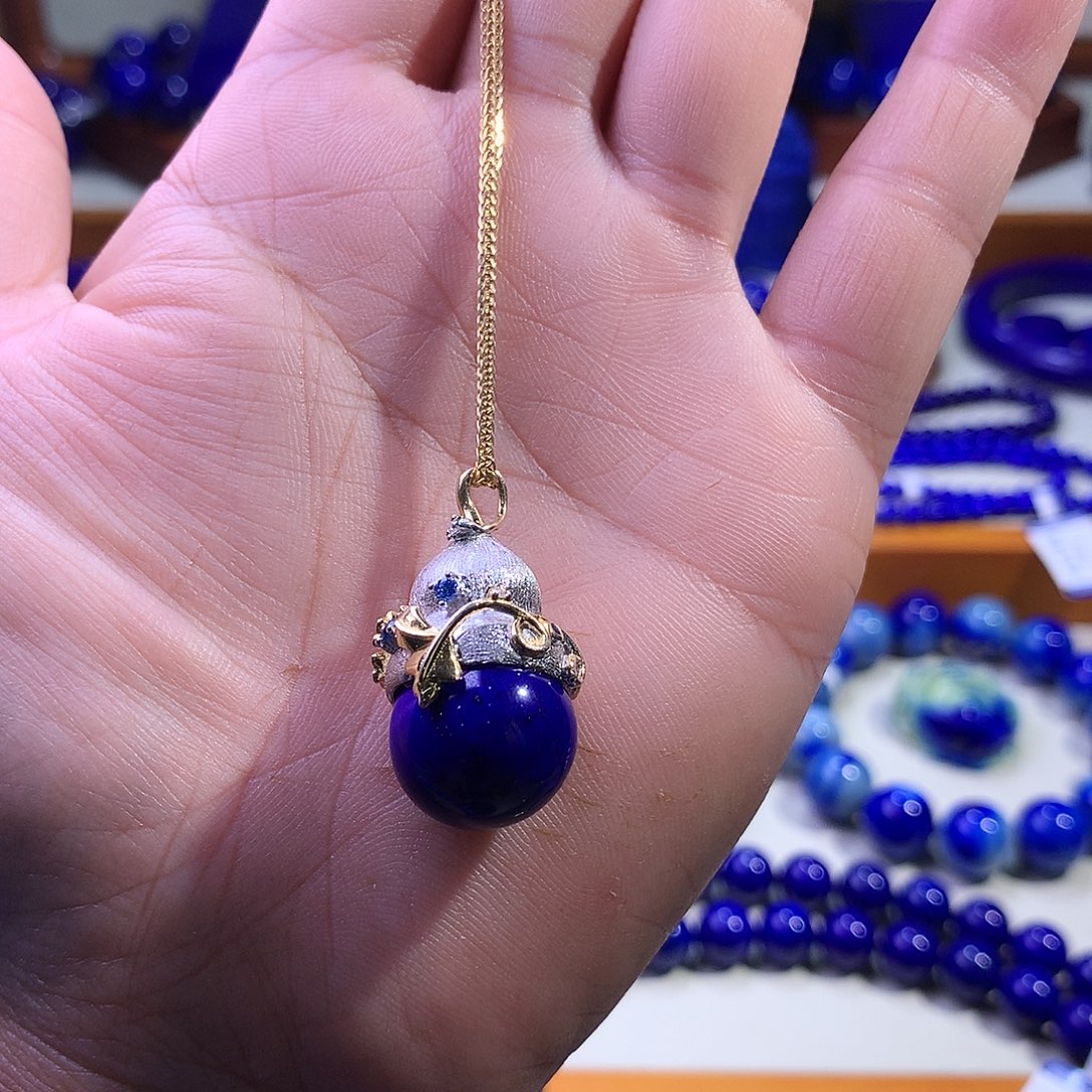 青金石银S925镶嵌吊坠(赠链)15m