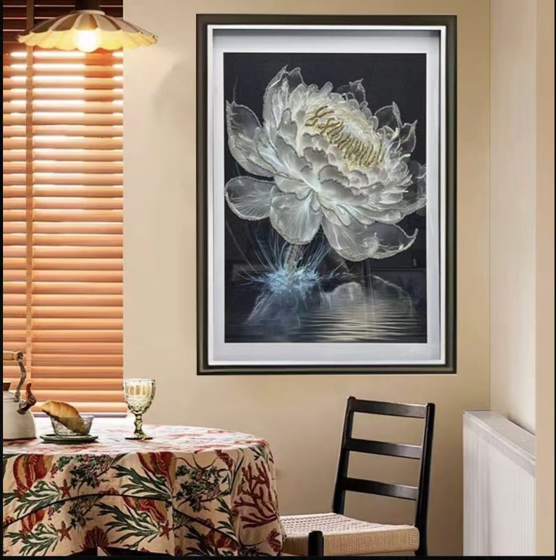 AX-001光影睡莲实物玻璃非遗鎏金画餐厅挂画客厅背景墙挂画捡漏1