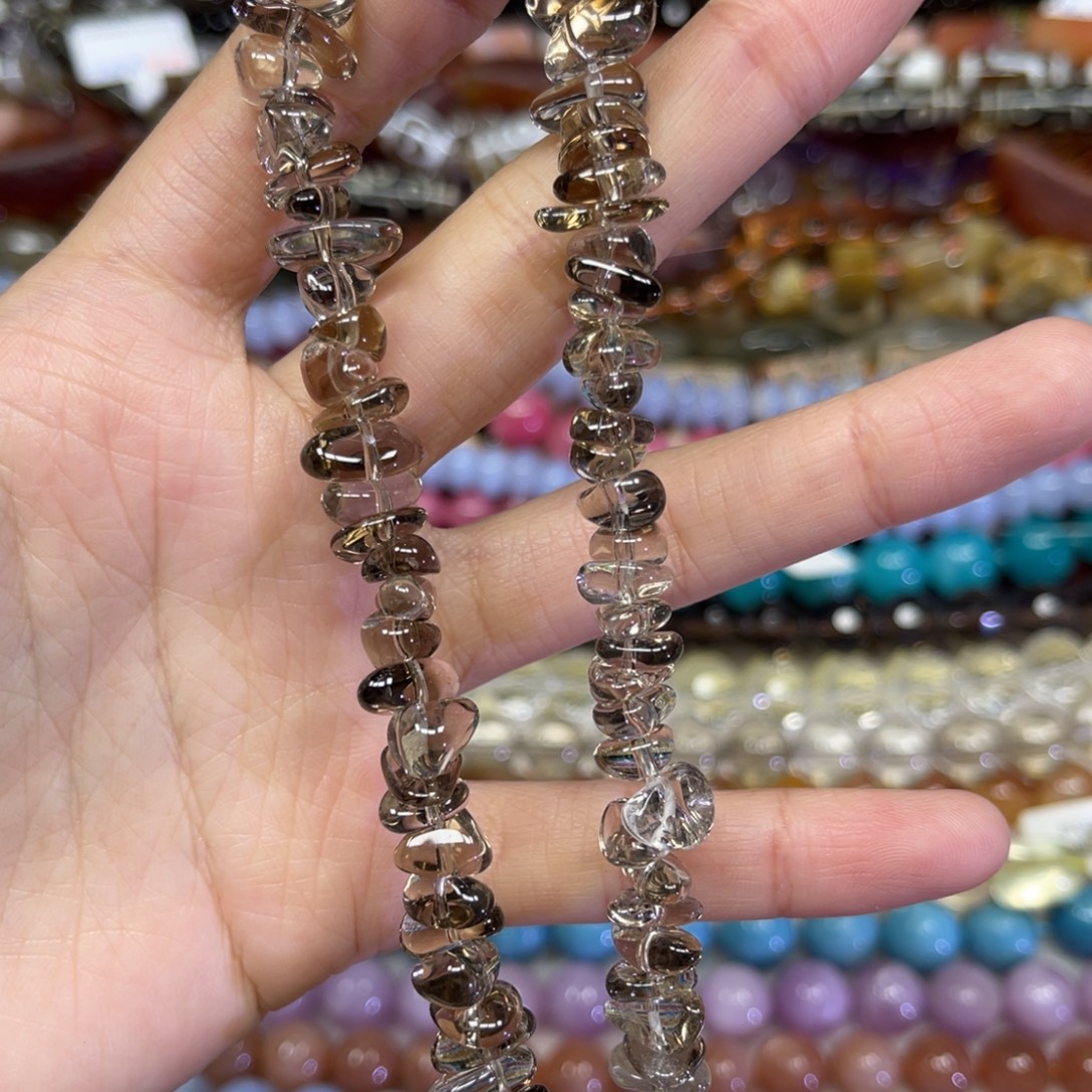 玛瑙/玉髓散珠天然茶晶卡12长条38厘米