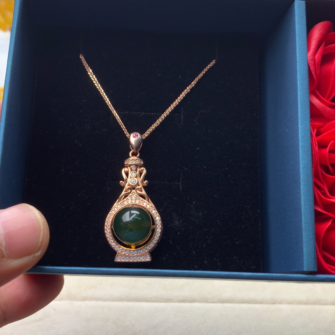 琥珀颈饰银S925镶嵌