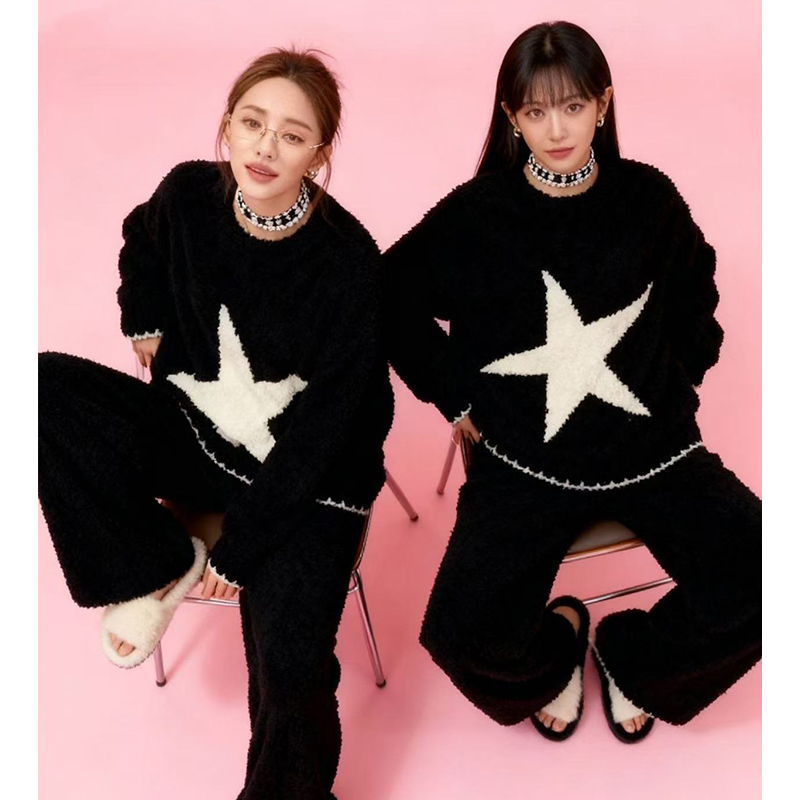 莫里伊【黑白海星套装】小众时尚设计休闲舒适可外穿保暖睡衣家居服