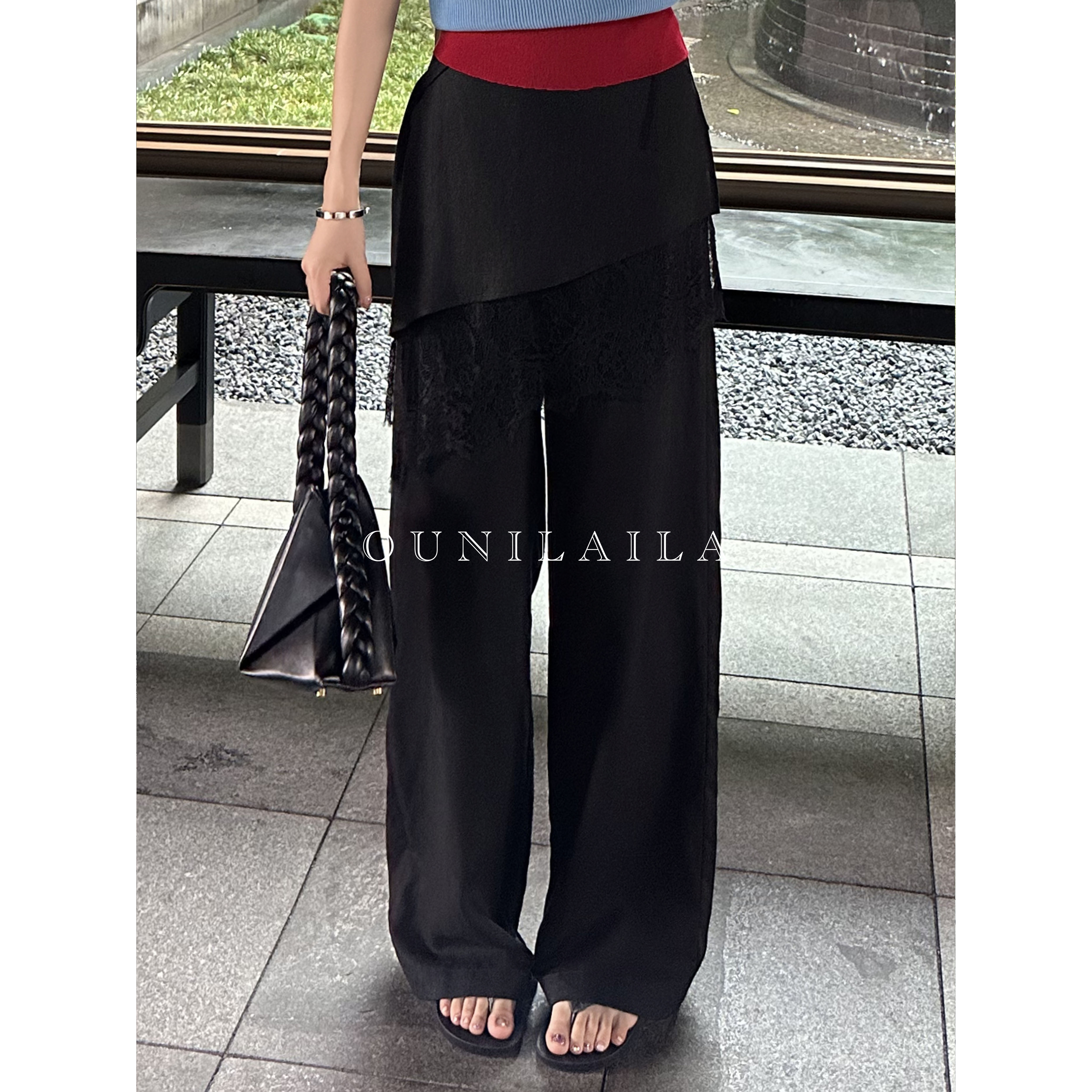 YouYou【山阴裤】买手设计师款腰封阔腿裤 / 黑色大牌质感KZ7988N