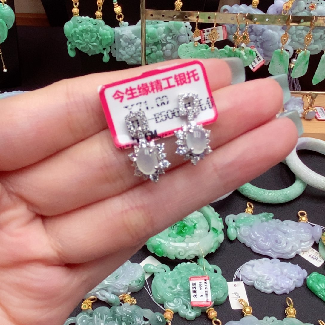 翡翠银S925镶嵌耳饰