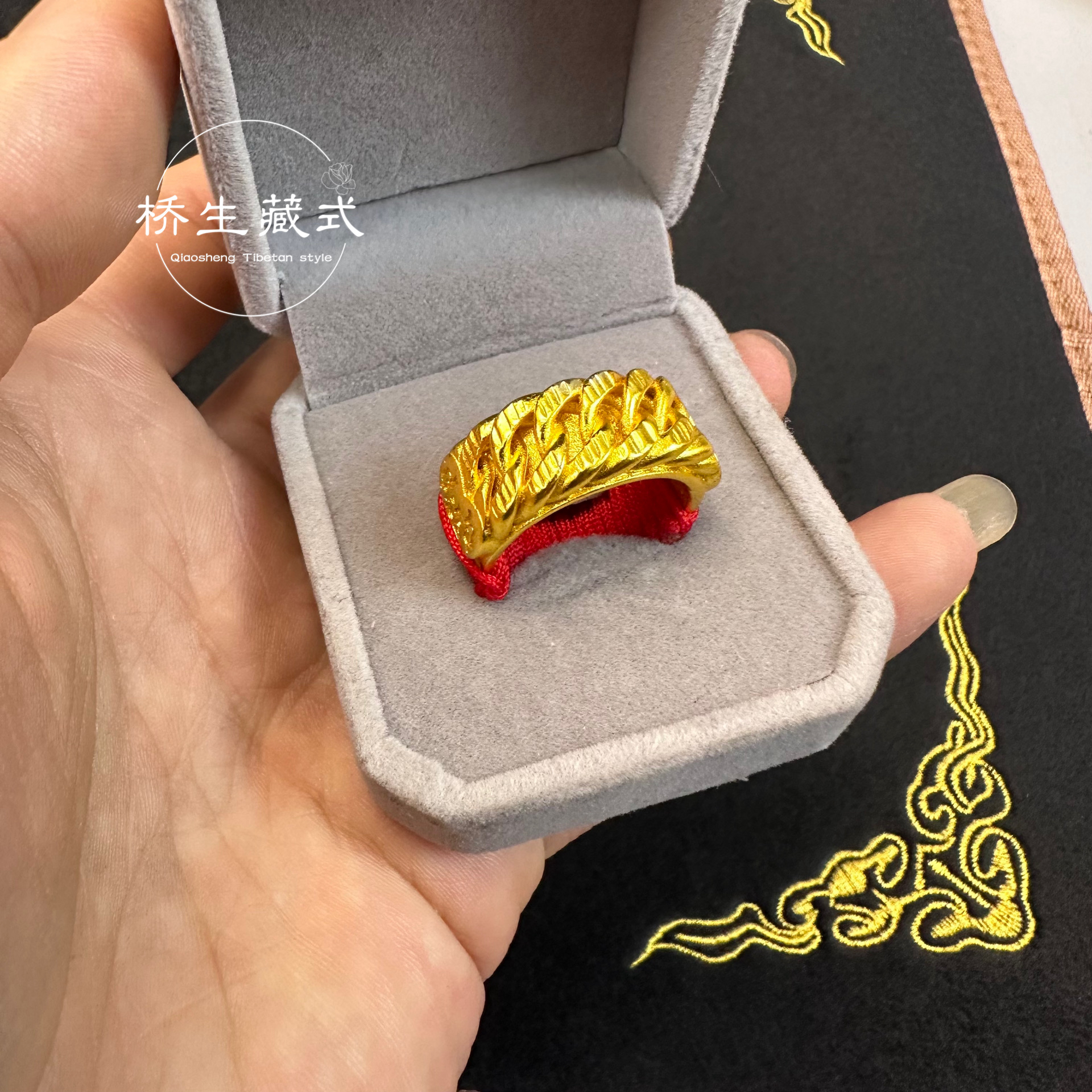 铜合金戒指 铜合金 民族风马鞍藏式镀金不掉色活口指环饰品轻奢