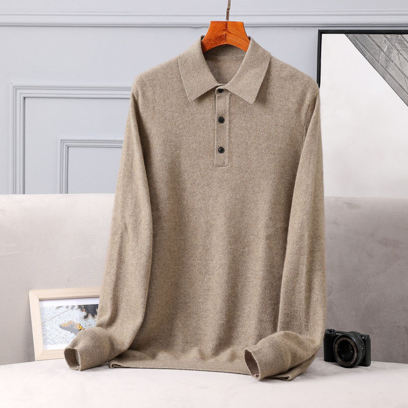 【茉莉绒】100%山羊绒衫秋冬翻领长袖polo衫宽松套头羊绒衫