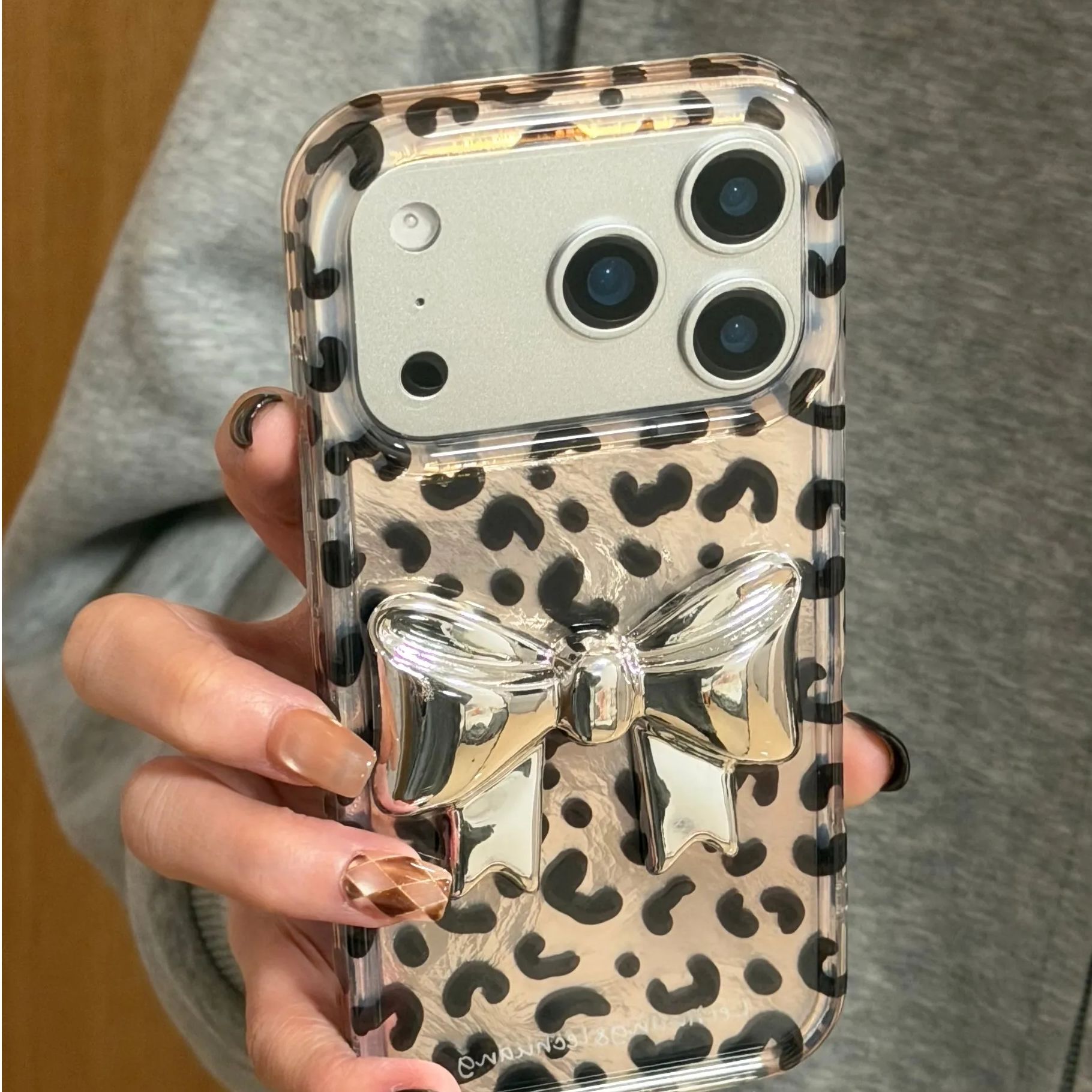 褶皱豹纹立体蝴蝶结苹果1716promax手机壳iphone151413网红潮ins