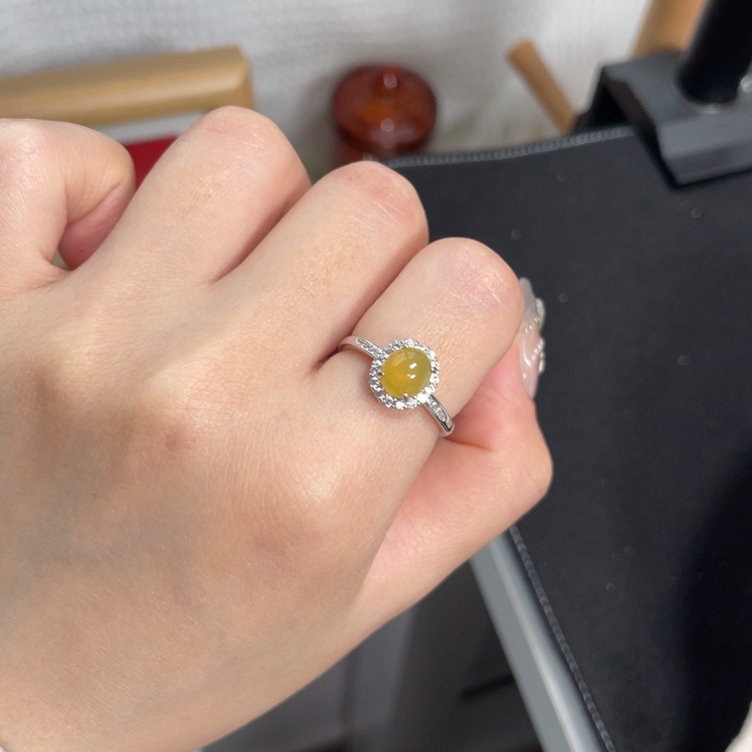 翡翠戒指银S925镶嵌15898