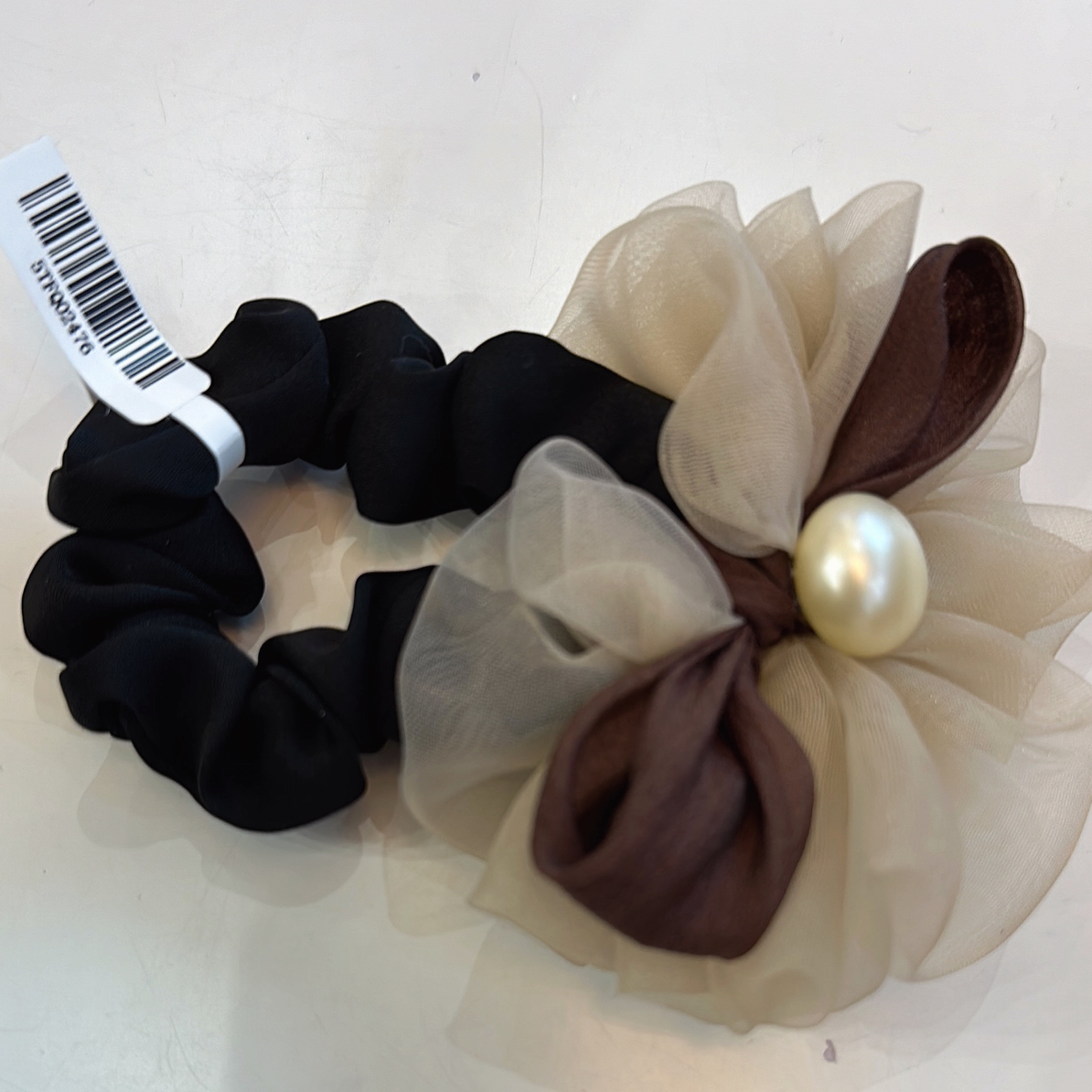 韩系高级感珍珠网纱蝴蝶结发圈百搭扎头发绳头饰