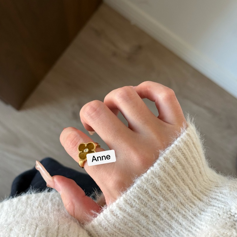 铜合金戒指 设计感虎眼四叶草单锆百搭戒指【J208】