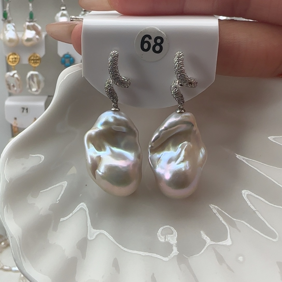 淡水珍珠耳饰银S925镶嵌明*