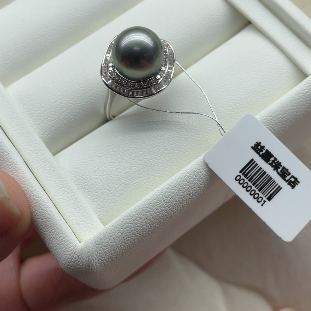 海水珍珠戒指银S925镶嵌11-12mm