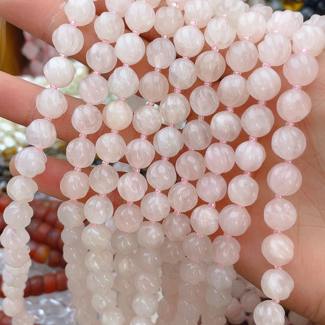 玛瑙/玉髓珠宝半成品未镶嵌粉水晶南瓜珠1条卡10