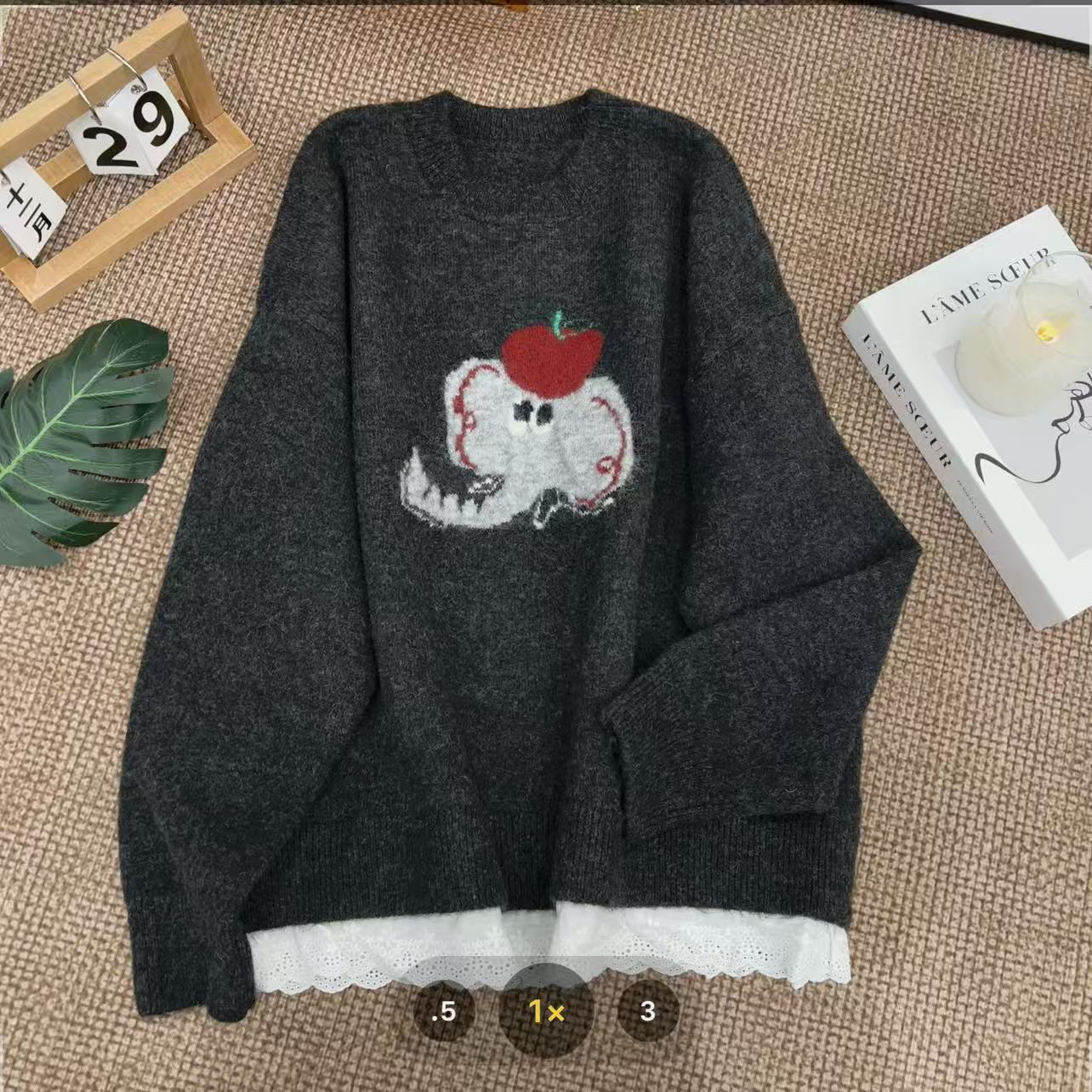 【七安倩】小象下摆蕾丝拼接针织衫