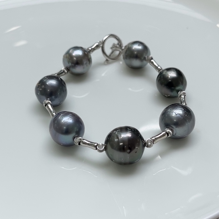 银S925镶嵌手绳海水珍珠12-13mm35号