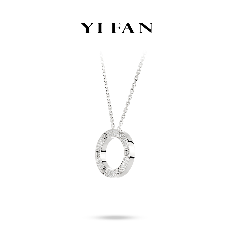 吊坠925银合成锆石 20560-银色满钻圈圈镂空满天星百搭项链