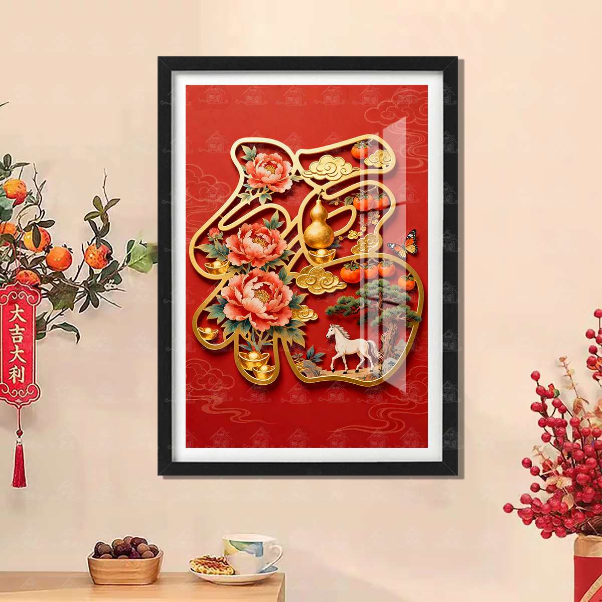 【进口棉布】十字绣爱阁骏马送金福中国风国画风景客厅书房手工线绣