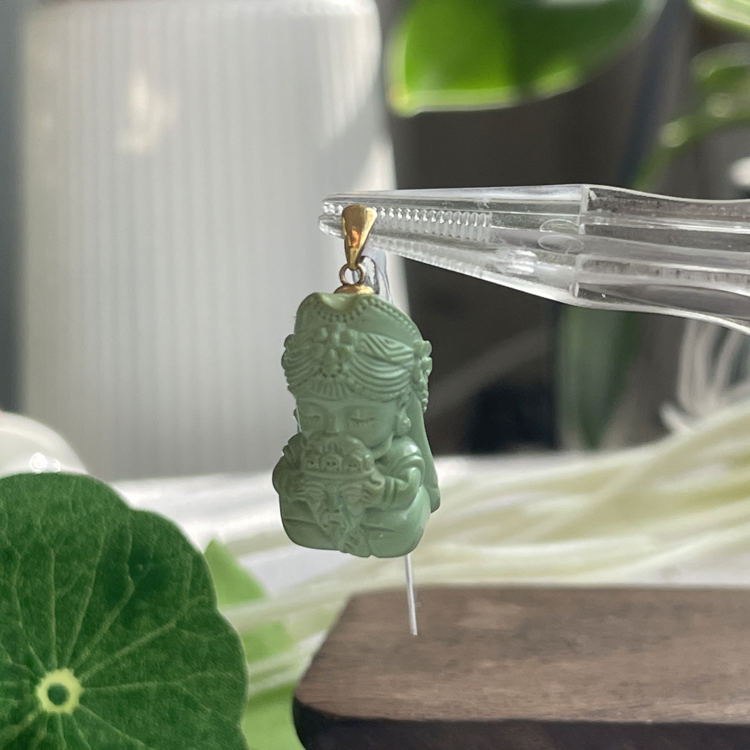 999｜天然绿松石18K金吊坠，尺寸约18×10×9.5mm