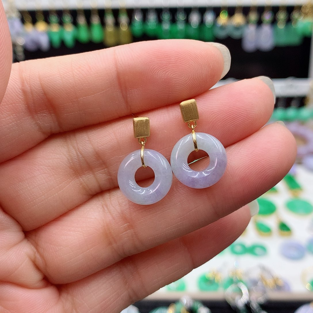 翡翠耳饰18K金镶嵌的