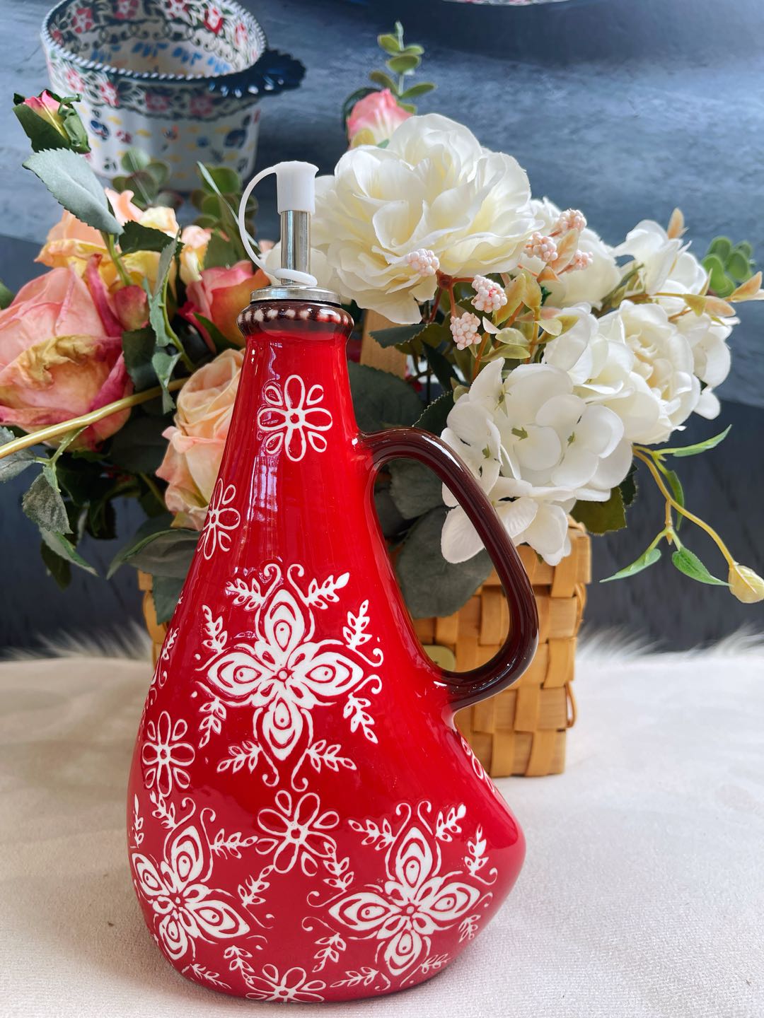 阿勒玛 新疆包邮【常青藤红油壶】家用新疆特色手绘复古陶瓷欧式