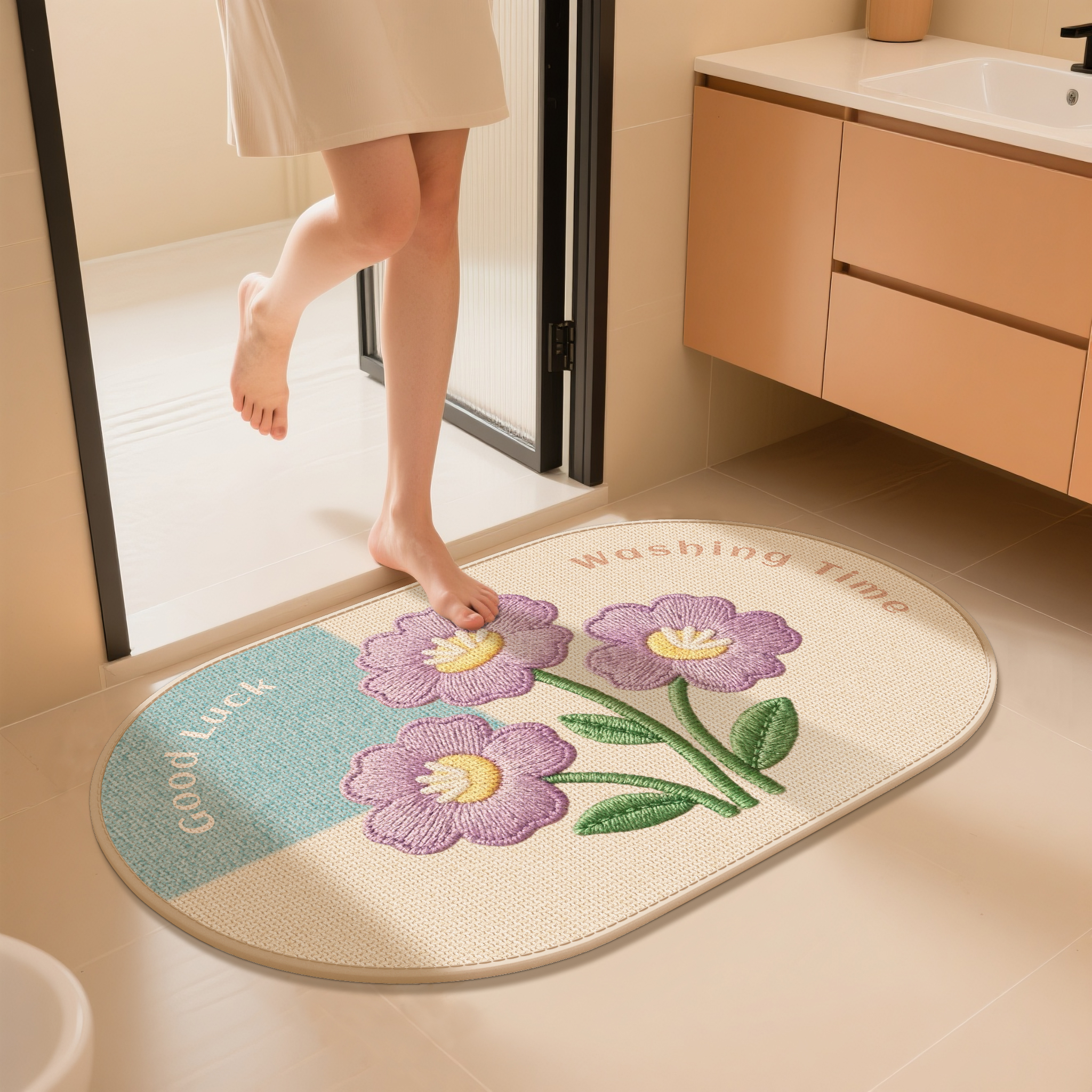 亚麻编织浴室吸水速干家用地垫厕所耐脏地毯卫生间门口防滑脚垫子