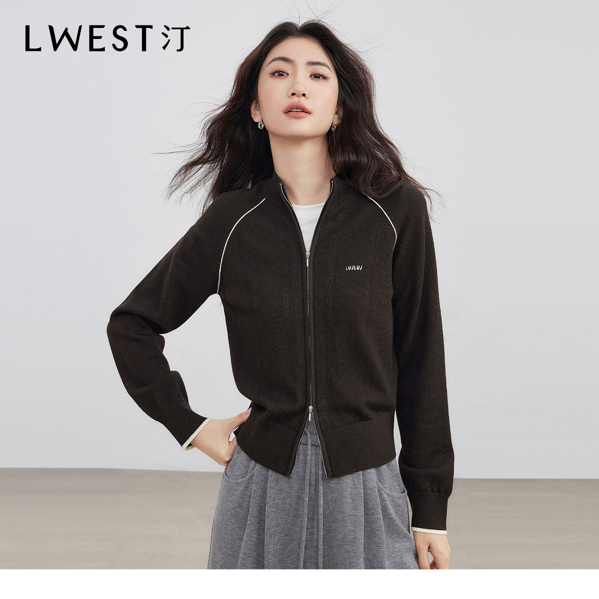 03179【大叔专享】朗文斯汀立领撞色设计感针织开衫DTYZ5508C03179B