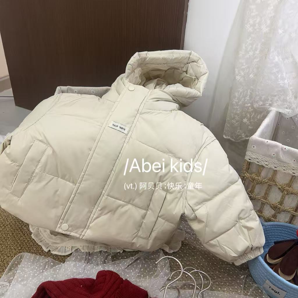 50绒【XX1】韩童E趣008米色小标羽绒服