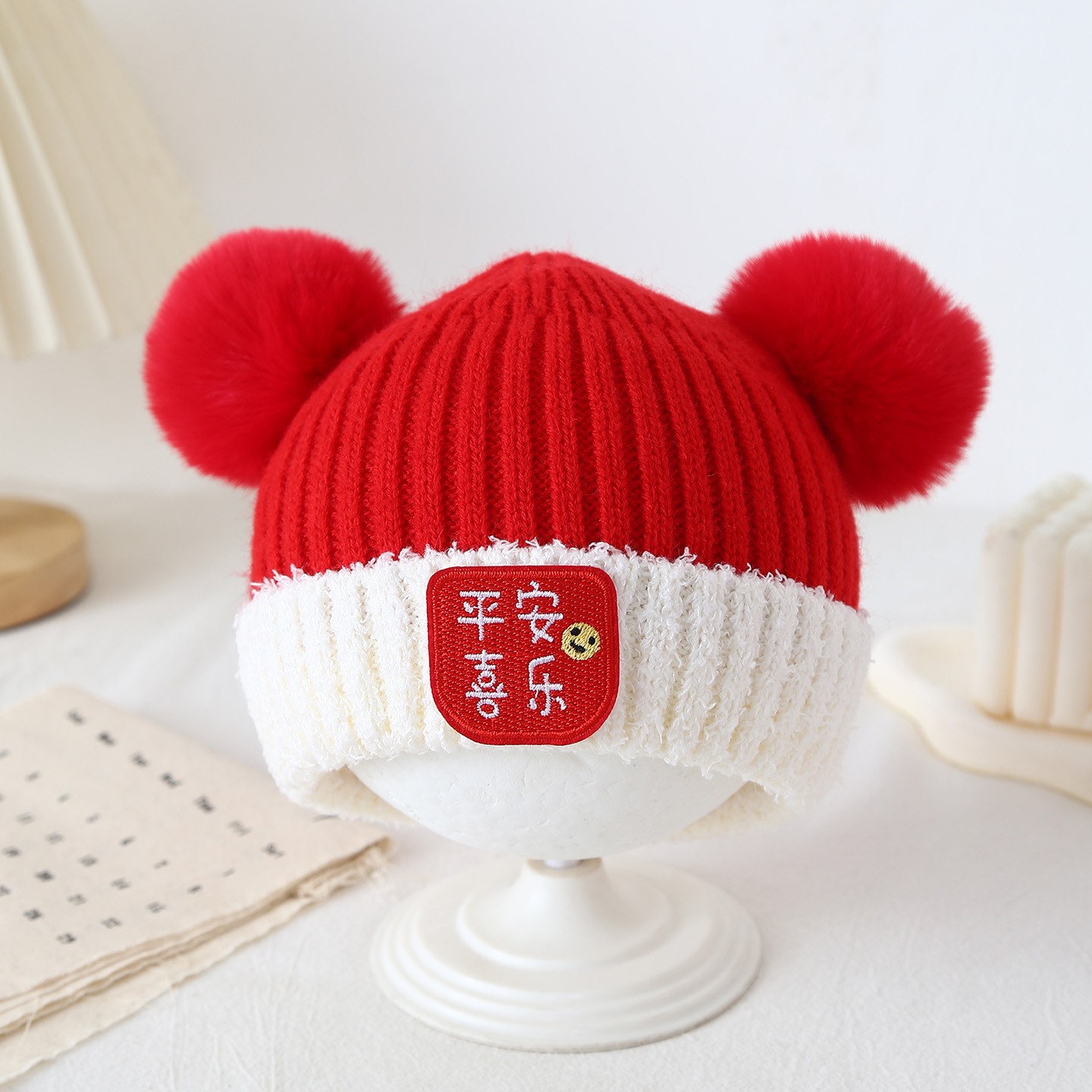 （加内衬）新年喜庆婴儿毛线帽子秋冬国风可爱超萌新生儿宝宝针织帽
