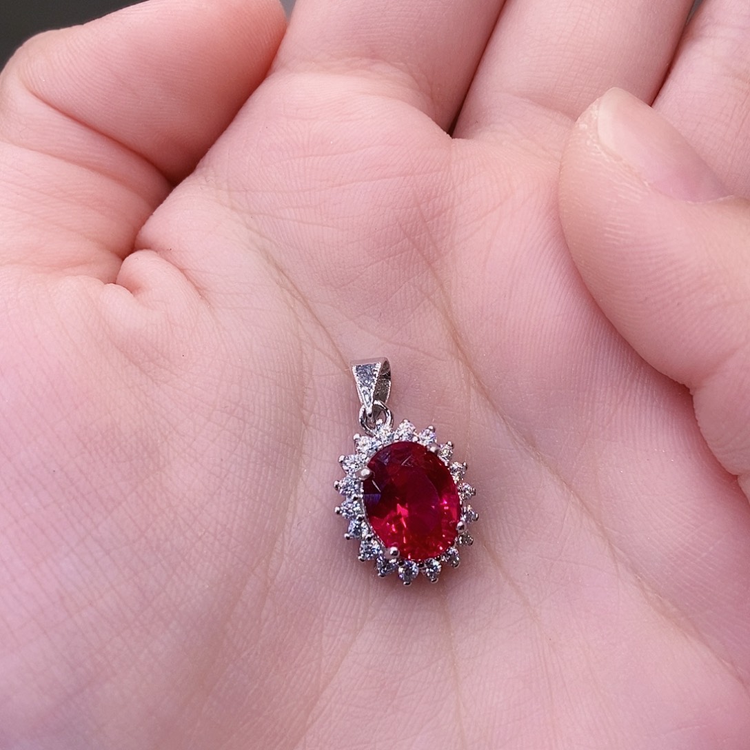 银S925镶嵌吊坠(赠链)红宝石