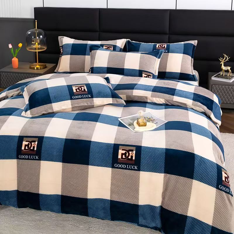 冬季加绒加厚牛奶绒被套防静电保暖不掉毛双面绒法兰绒被罩单双人