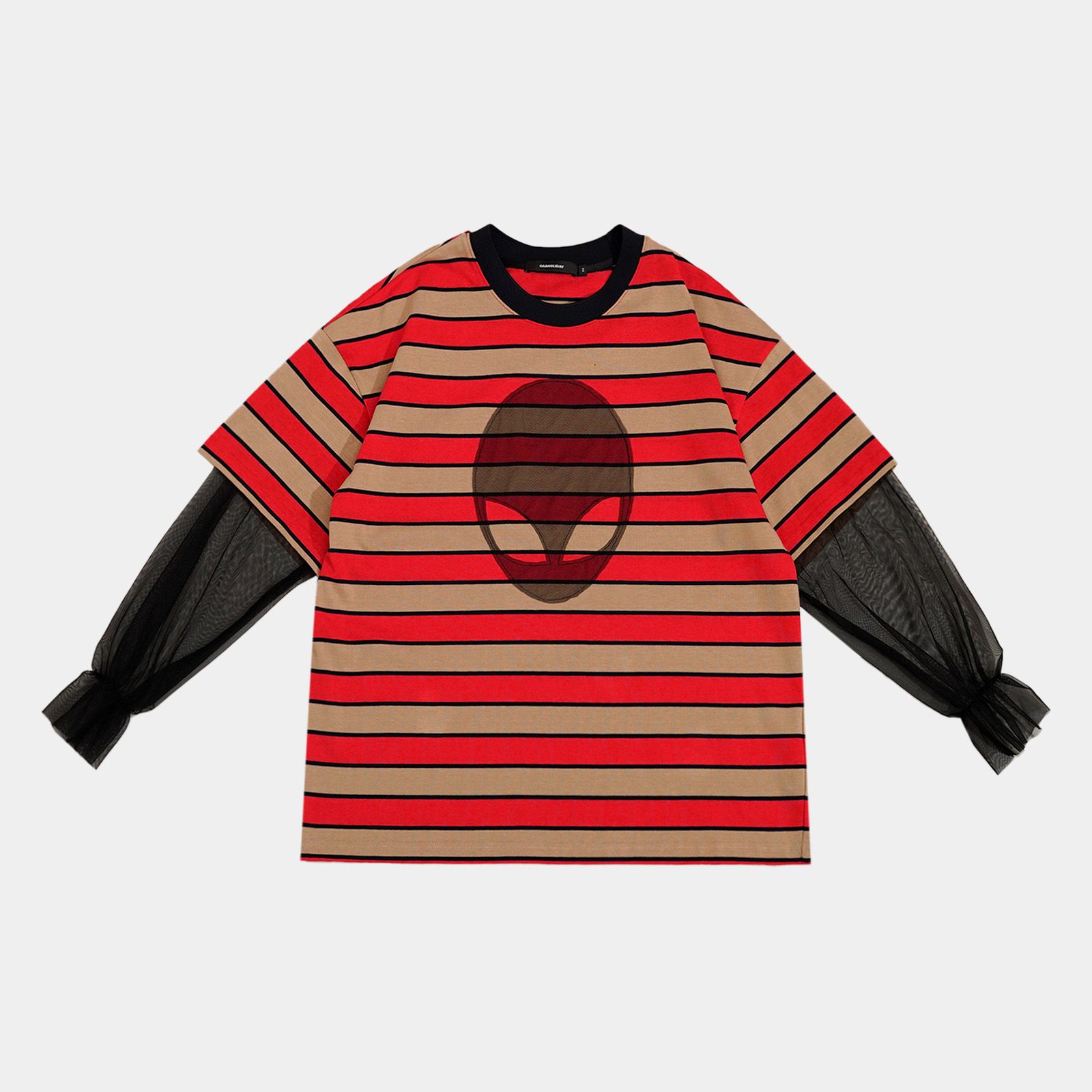  【上新】25N时尚百搭条纹网红长袖假两件拼接设计T-152393