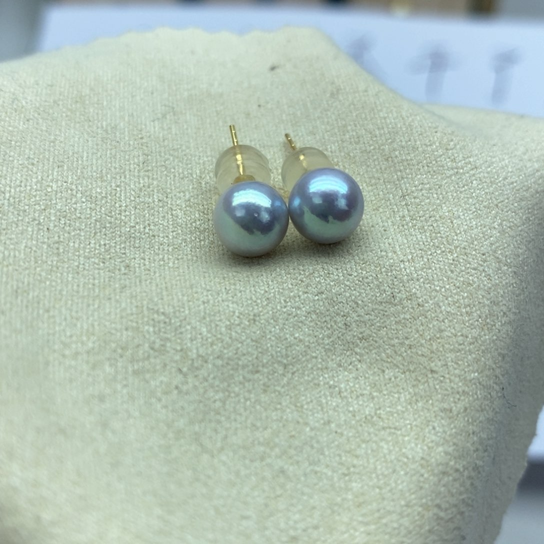 18K金镶嵌耳饰海水珍珠7-8