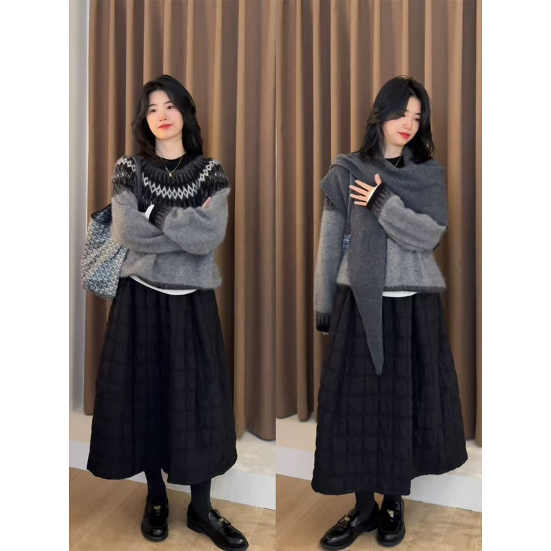 撞色~100纯羊毛《衣长60 胸围57》圆领毛衣女~FF-55