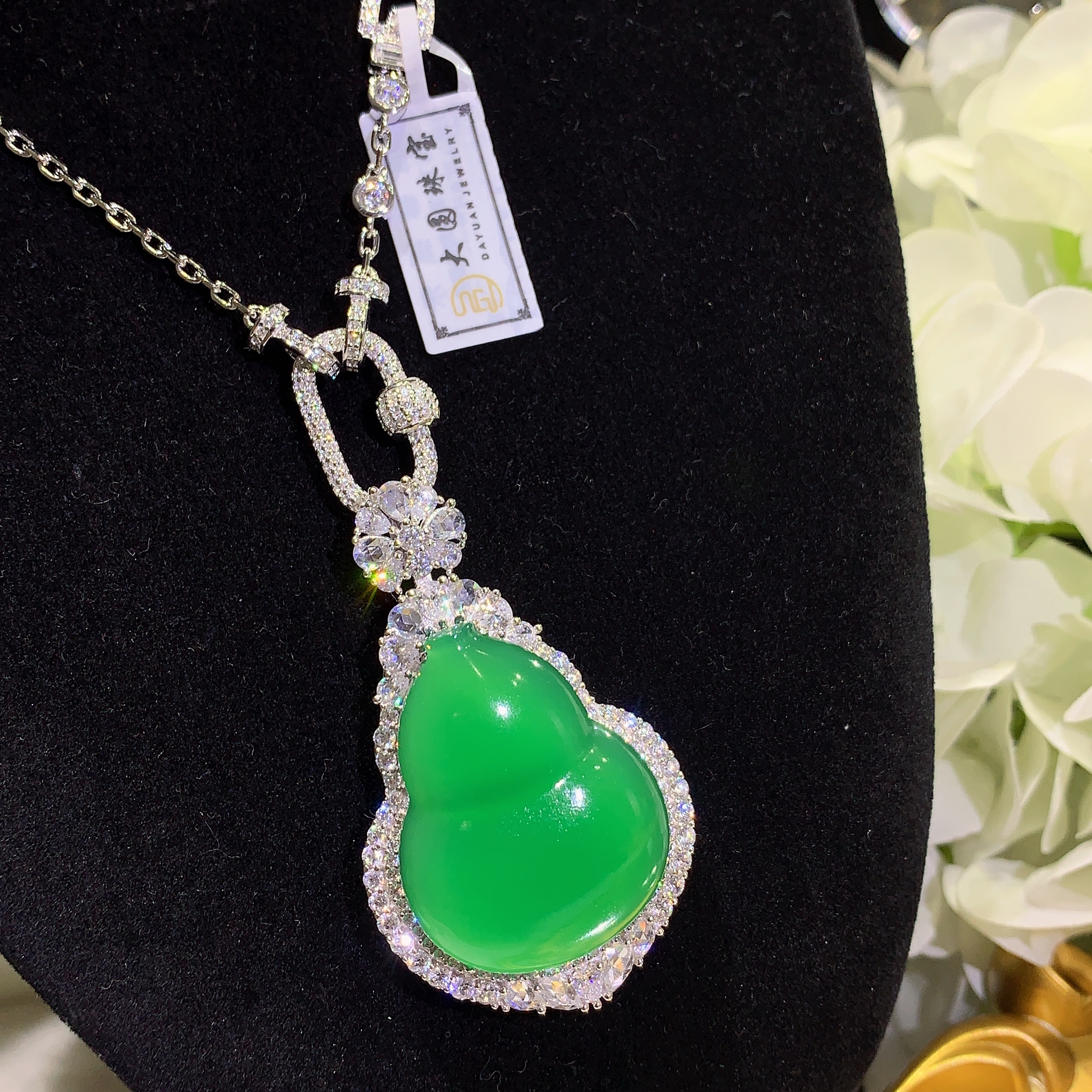 天然绿玉髓大葫芦吊坠S925银镶新中式国风时尚百搭款轻奢女款挂件