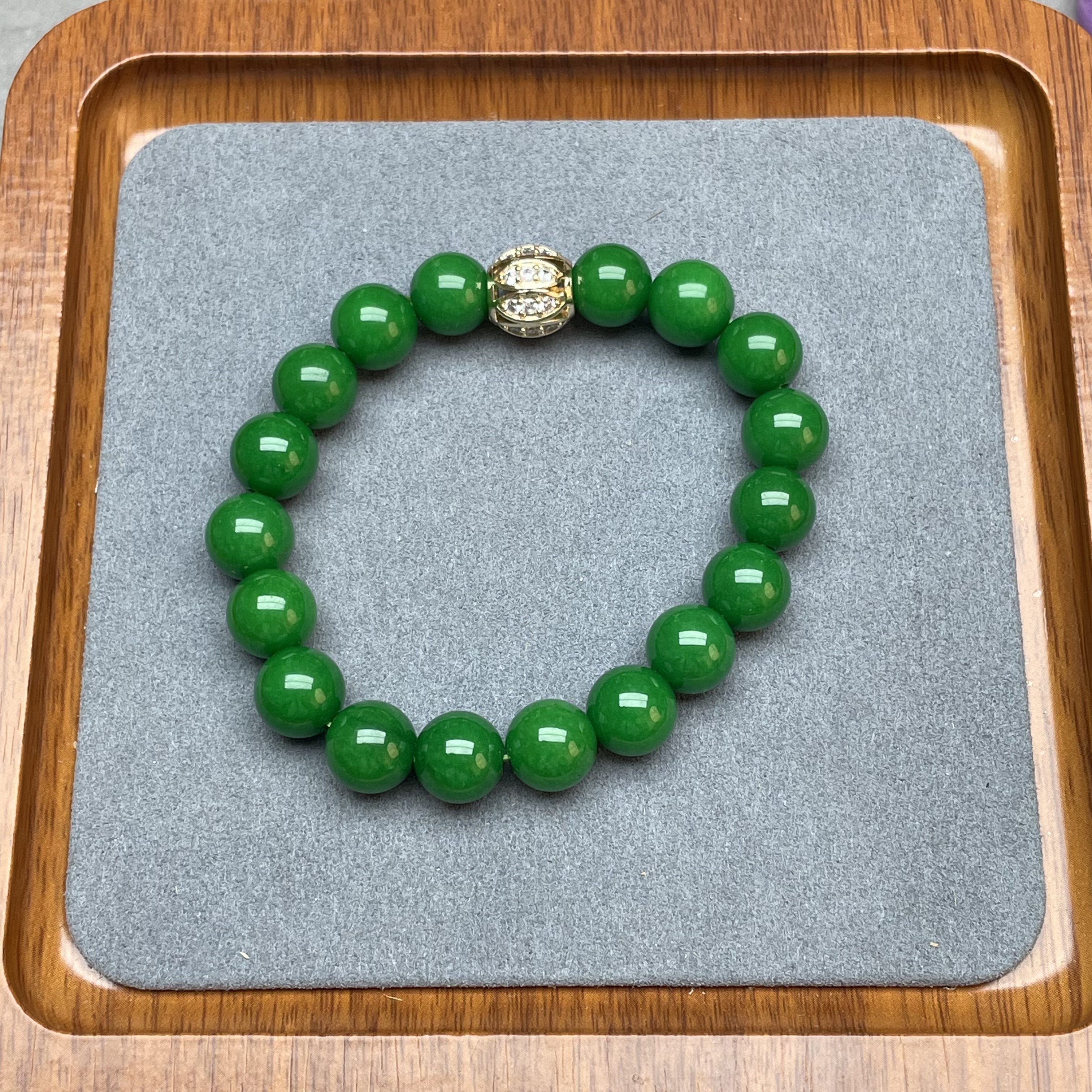 手链 051翠绿色绣球圆珠手链 10mm14k