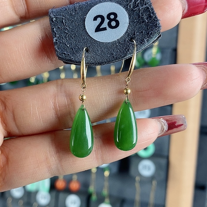 和田玉耳饰18K金镶嵌