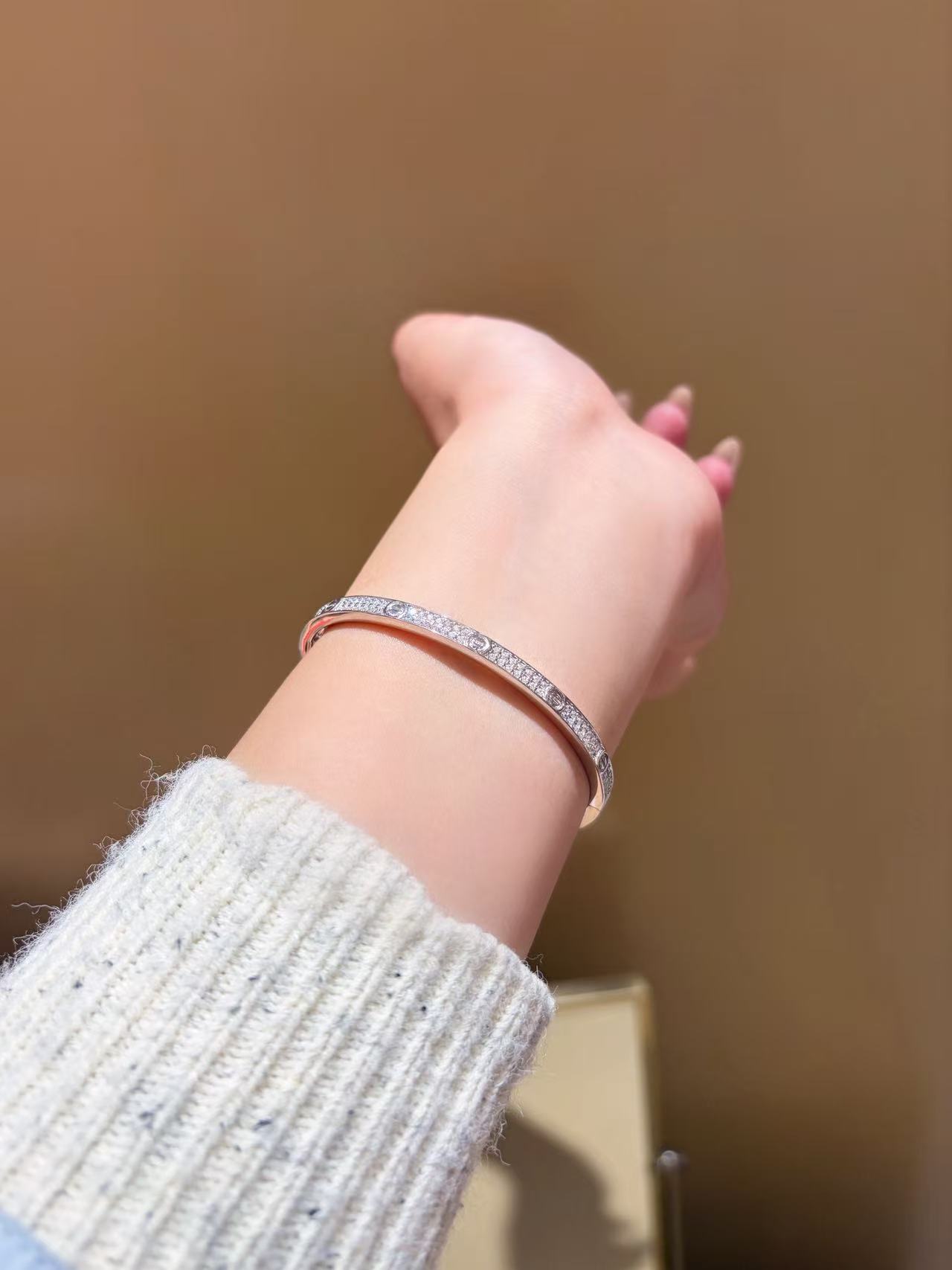 925银合成锆石手镯 925银满钻方镯